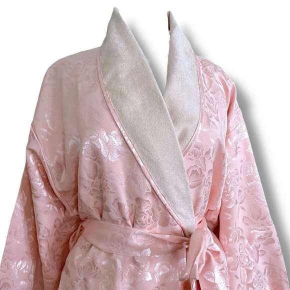 Vintage Victorias Secret Crown Gold Label Robe Medium Large Pink Satin Jacquard - Picture 6 of 12